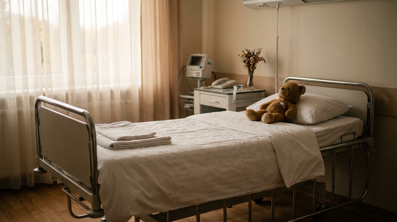 Lit d'enfant vide dans une chambre d'hôpital pédiatrique