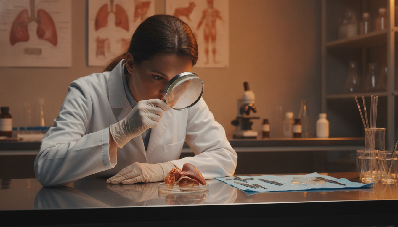 Chercheur examinant un larynx de chat en laboratoire