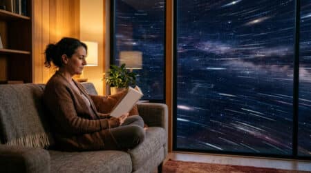 Personne assise sur un canapé filant à travers l'espace