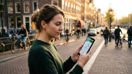 Personne consultant un GPS sur son smartphone en ville