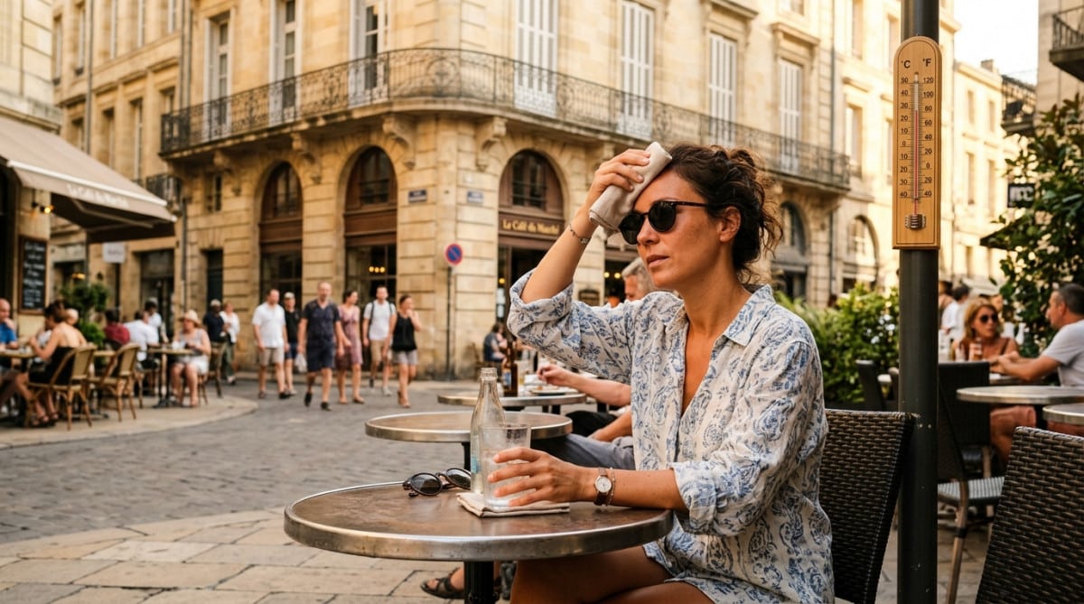 Personne en terrasse à Bordeaux sous la chaleur estivale