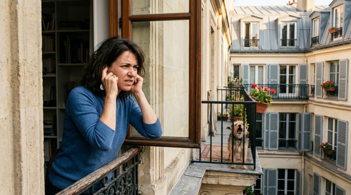 Personne exaspérée par les aboiements du chien voisin