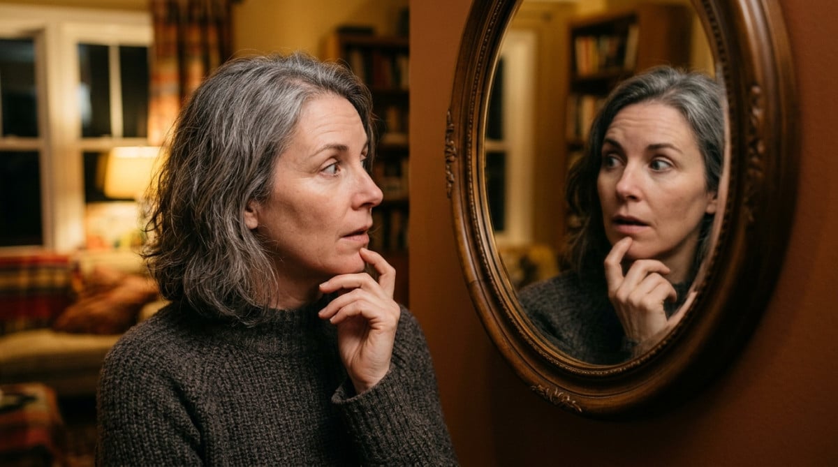 Personne observant son reflet dans un miroir avec curiosité
