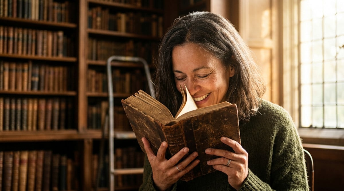 Personne respirant l'odeur d'un vieux livre