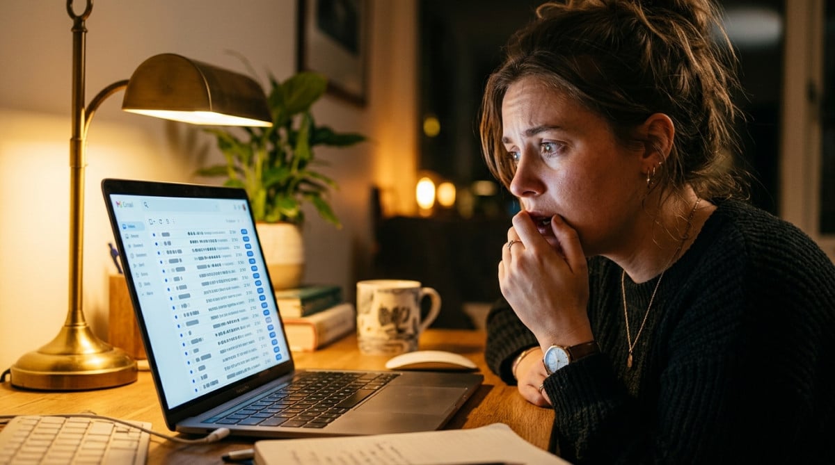 Personne submergée par des milliers de mails non lus