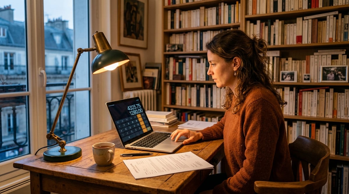 Personne vérifiant le calcul de révision de loyer sur ordinateur