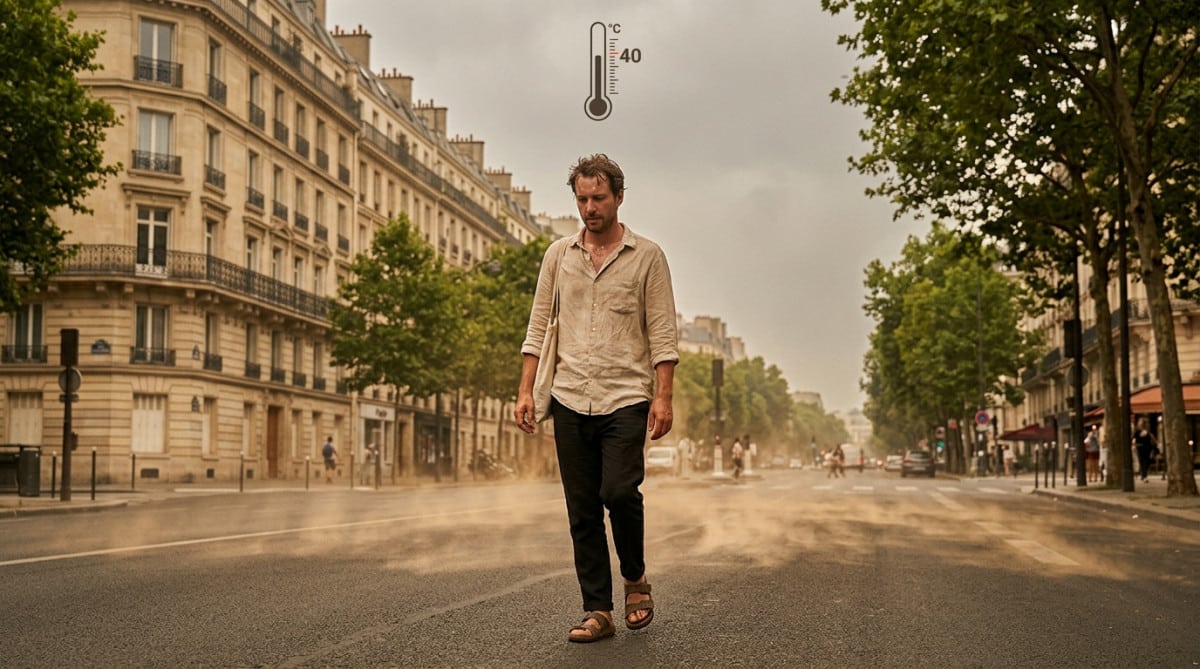 Piéton sous la chaleur écrasante à Paris 40°C