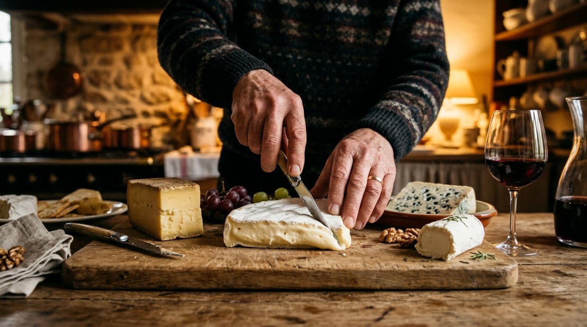 Plateau de fromages français traditionnels en fin de repas