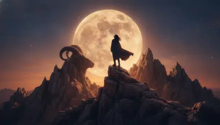 Personne contemplant la pleine lune en Capricorne au crépuscule