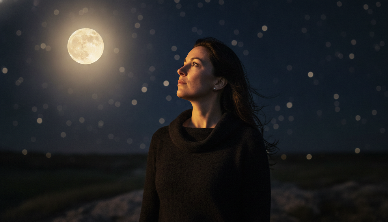 Femme contemplant la pleine Lune en Capricorne