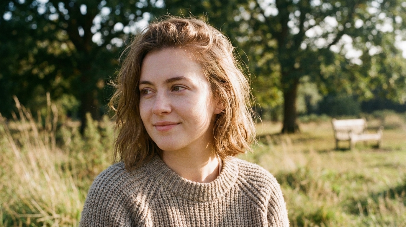 Portrait d'une jeune femme dans un parc verdoyant en plein jour