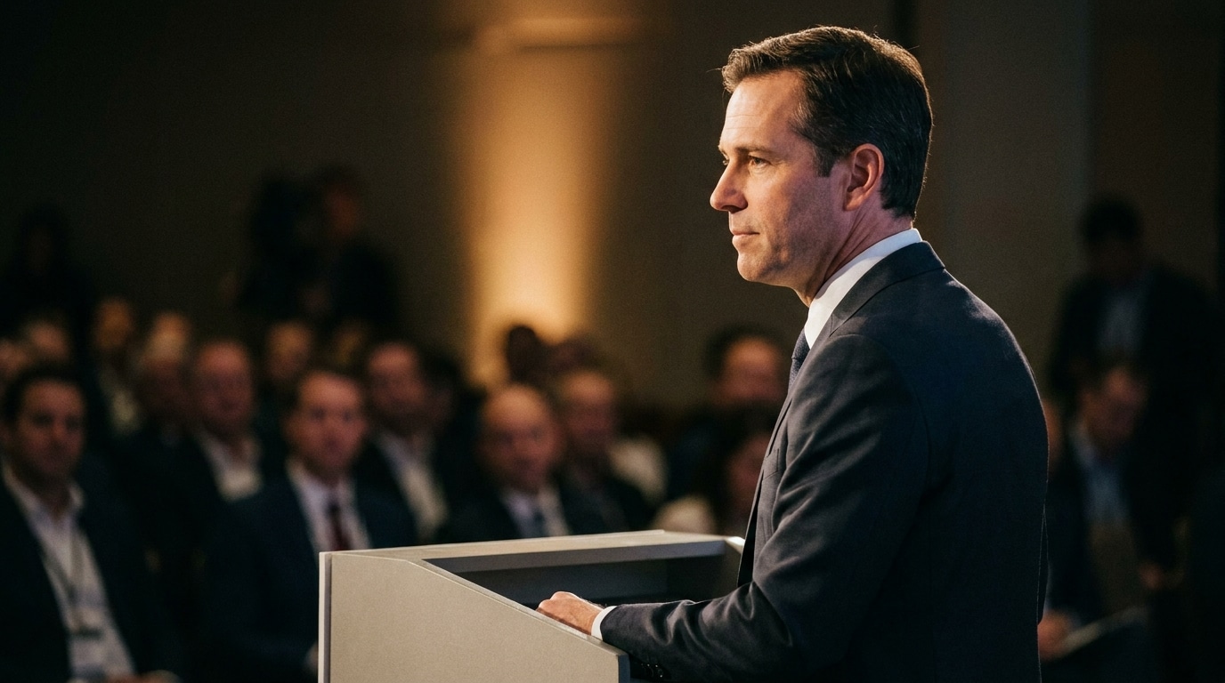 Dirigeant automobile s'exprimant lors d'une conférence de presse