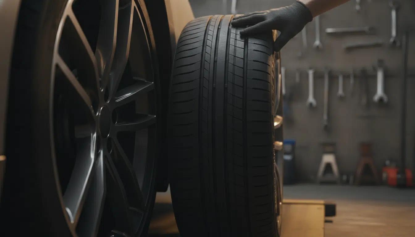 Pneu basse résistance monté sur roue de voiture électrique premium