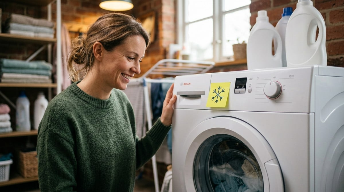 Post-it collé sur le panneau de commande d'un lave-linge