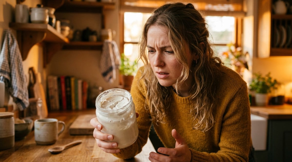 Pot de colle blanche séchée ouvert sur une table