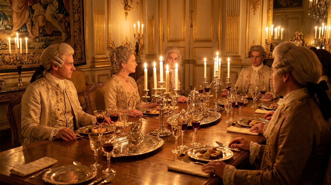 Aristocrates français dînant à Versailles au XVIIe siècle