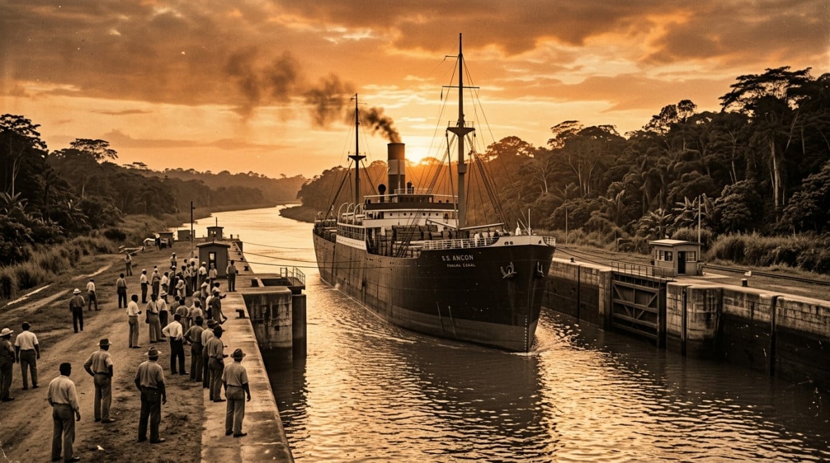 Premier navire traversant le canal de Panama en 1914