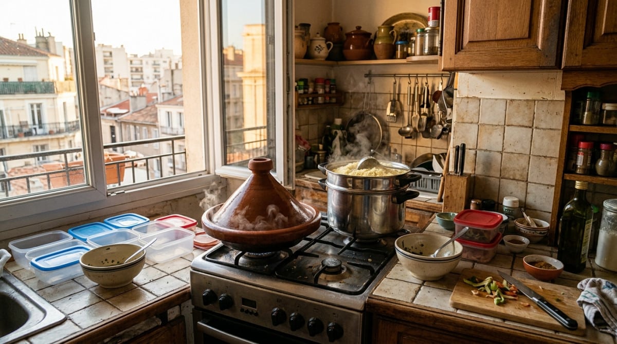 Préparation de repas maison dans une cuisine marseillaise