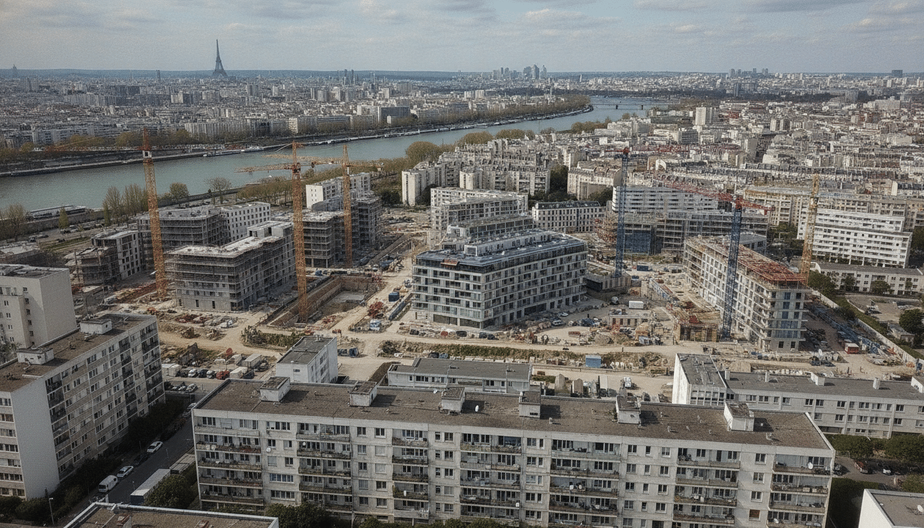 Vue aérienne de Saint-Ouen avec ses immeubles et chantiers