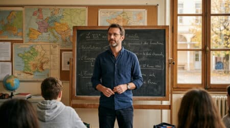 Professeur d'histoire-géographie dans sa salle de classe