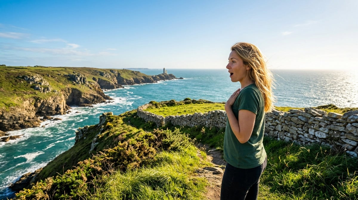 Promeneur surpris par le soleil inhabituel à Brest