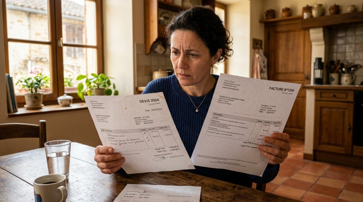 Propriétaire comparant un devis signé avec une facture plus élevée