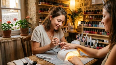 Prothésiste ongulaire au travail dans un institut de beauté