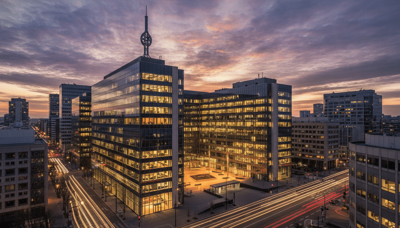 Siège du groupe M6 au crépuscule