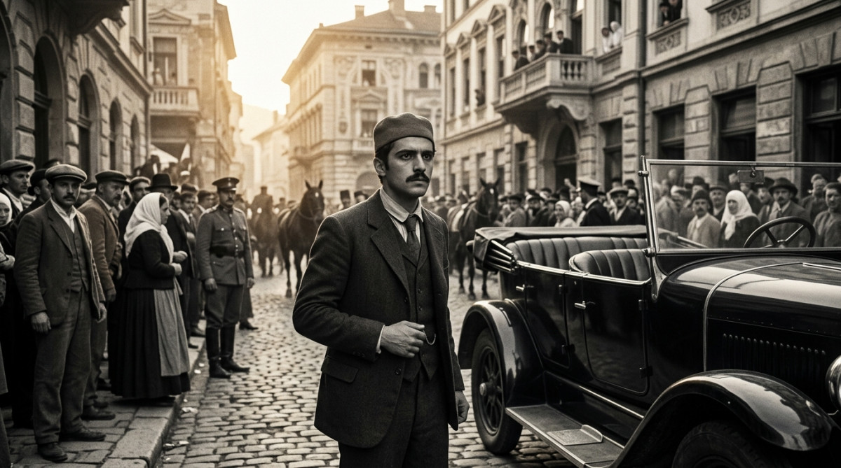 Reconstitution de l'attentat de Sarajevo en 1914
