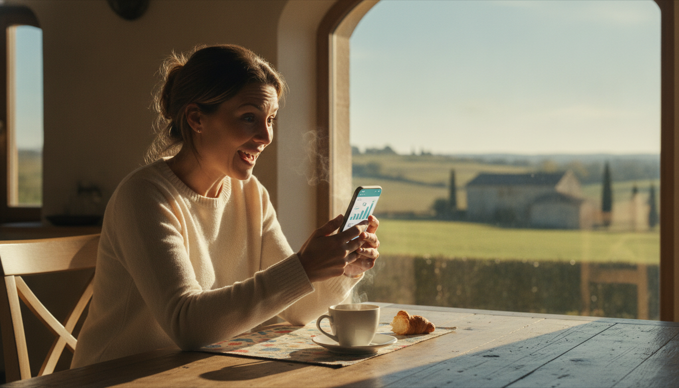 Personne découvrant un gain sur son téléphone
