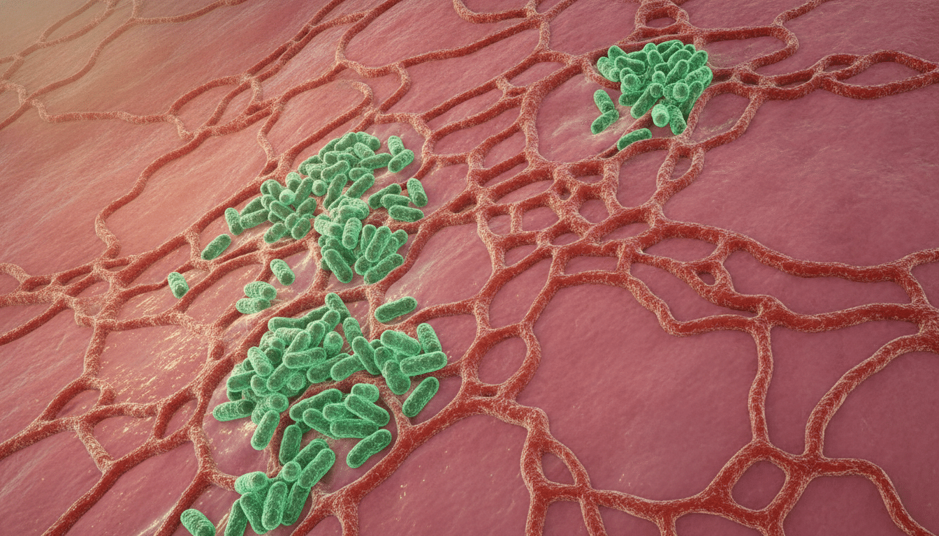 Illustration de bactéries bénéfiques et pathogènes dans l'œsophage