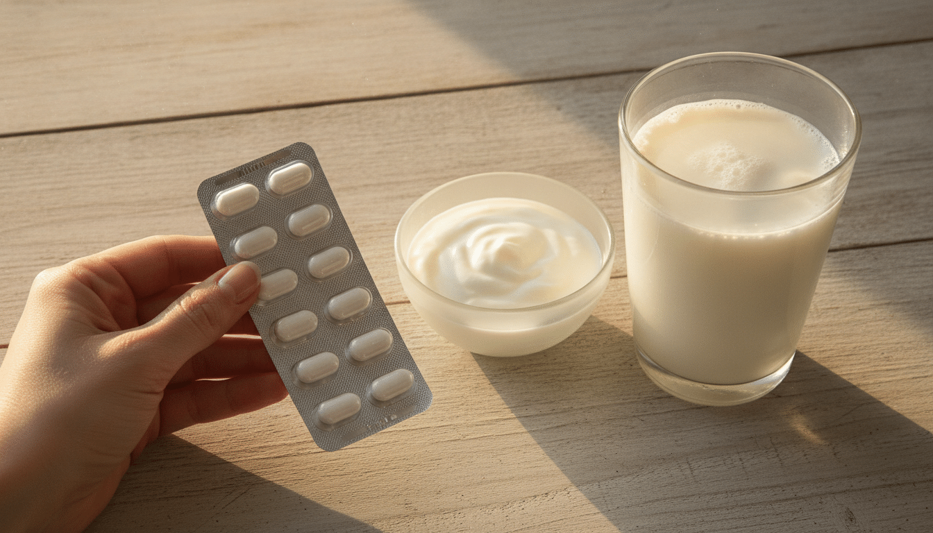 Médicaments anti-acides IPP à côté de yaourt et kéfir