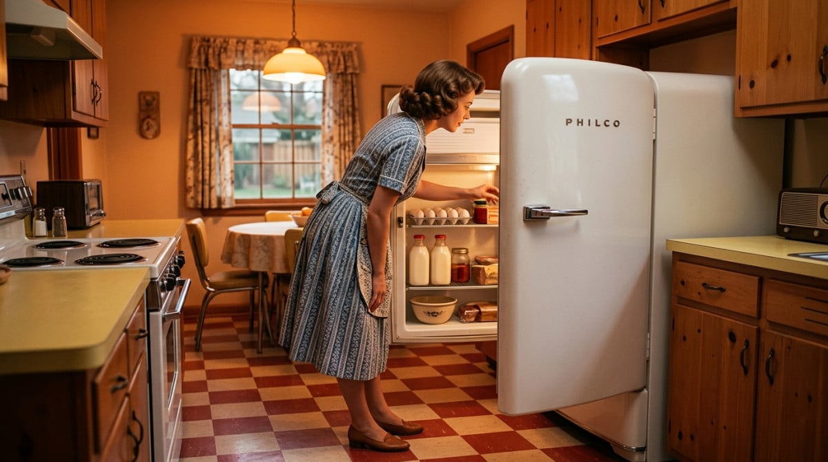 Réfrigérateur vintage des années 1950 dans une cuisine rétro
