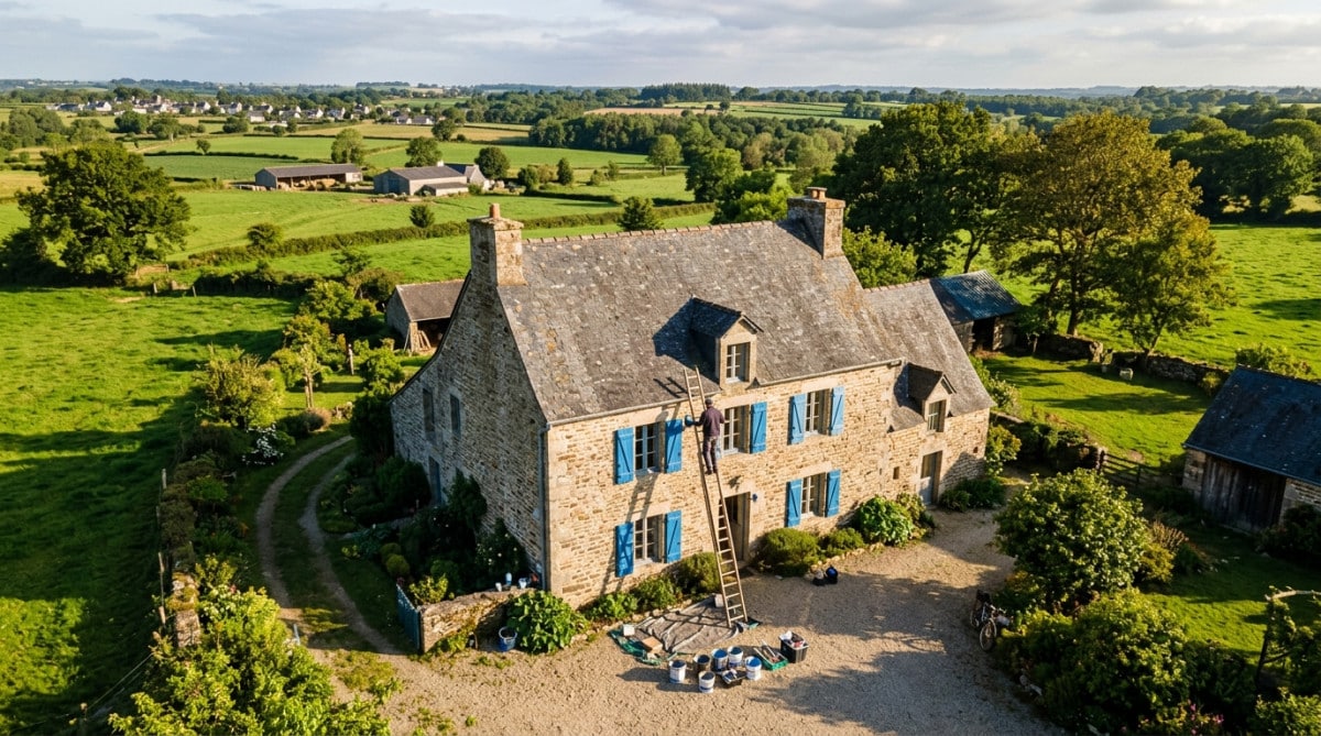 Rénovation de volets sur une maison bretonne en pierre