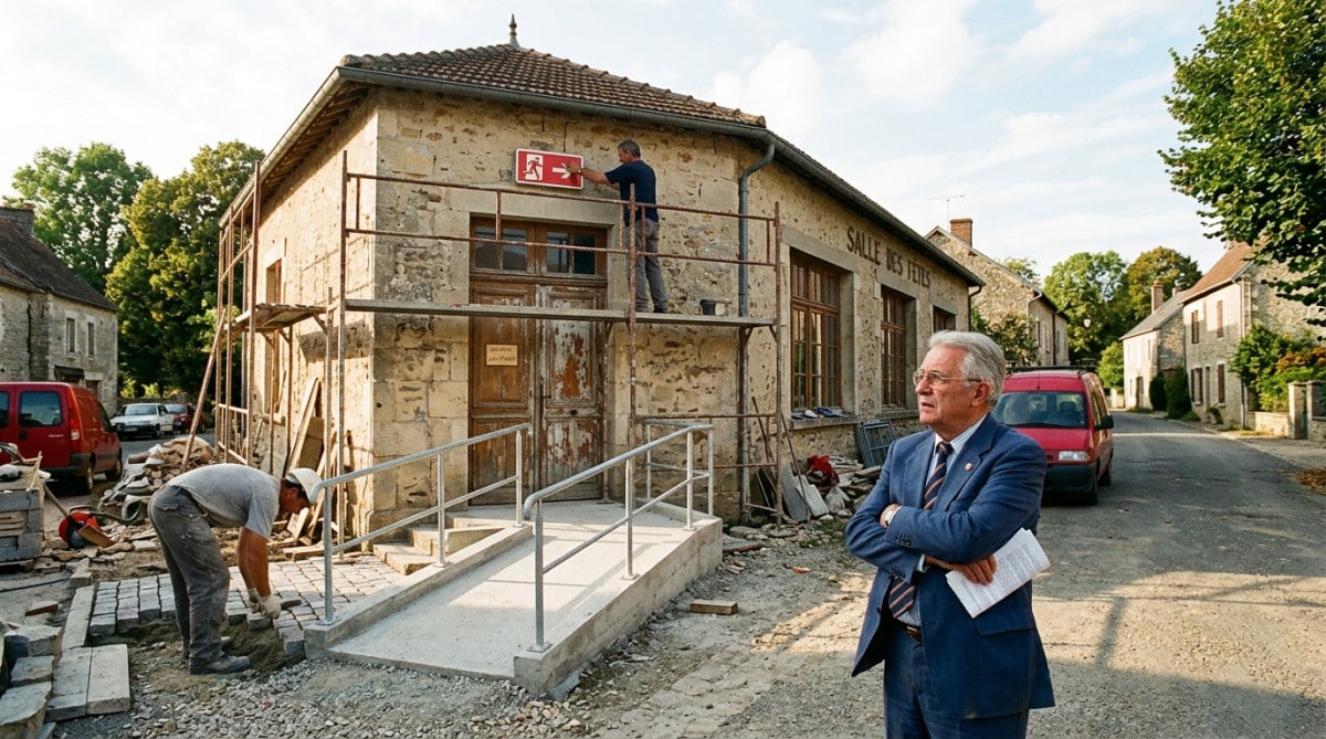 Rénovation d'une salle des fêtes rurale avec rampe d'accessibilité