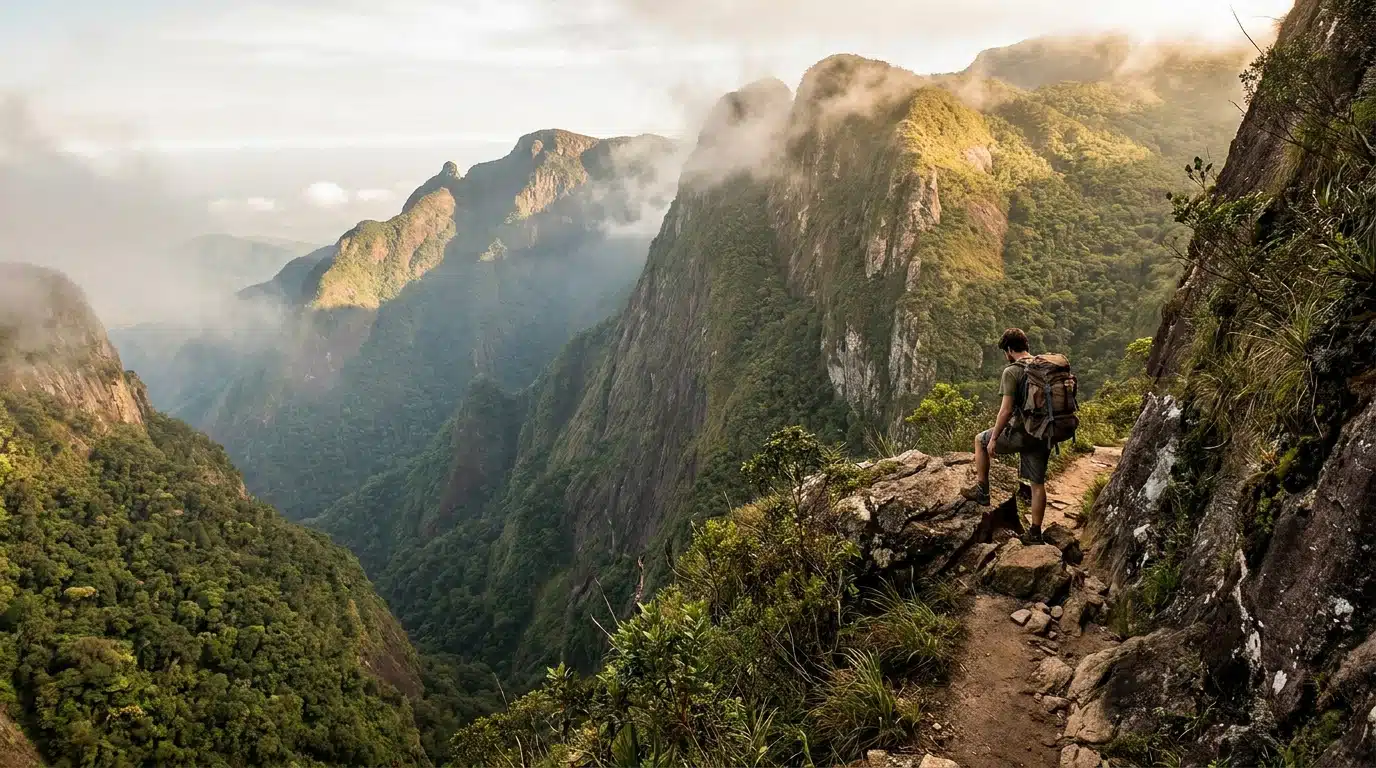 Sentier escarpé au bord d'une falaise rocheuse au Brésil