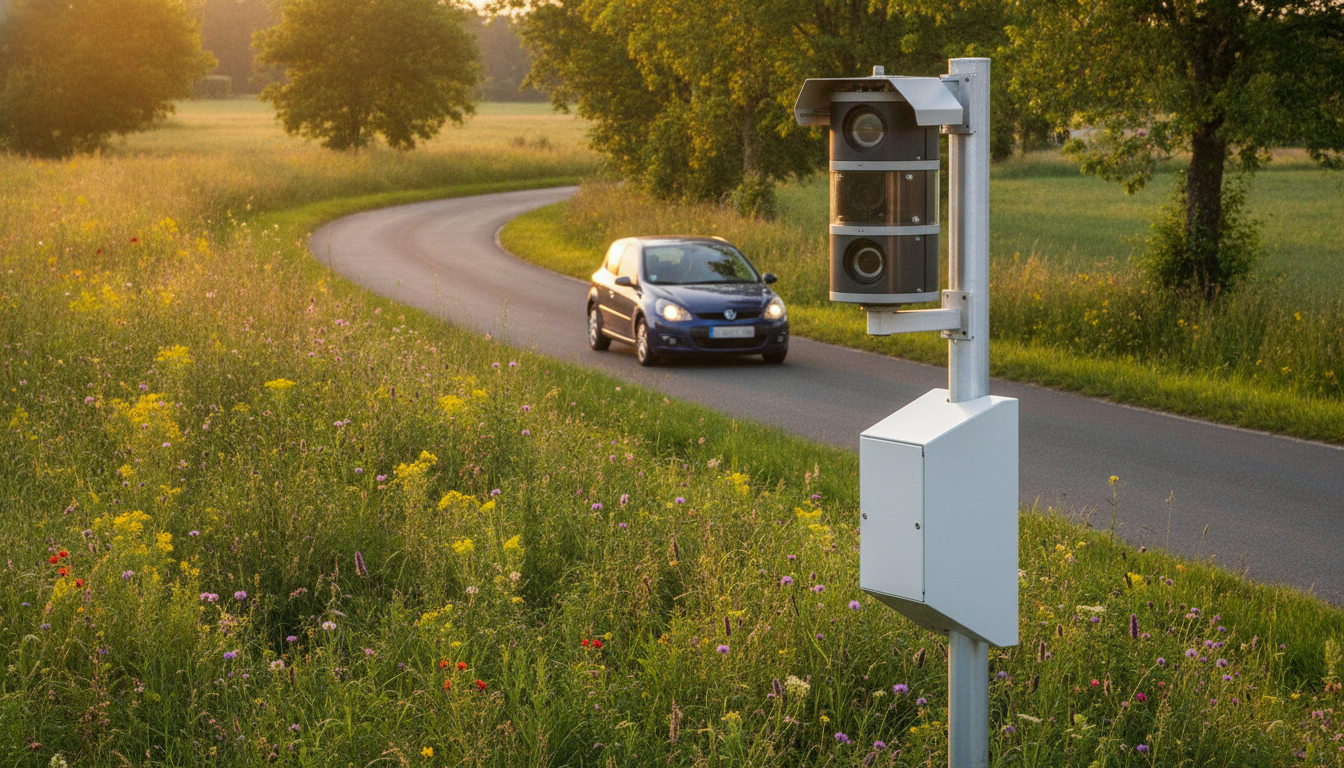 Radar tourelle au bord d'une route française en été
