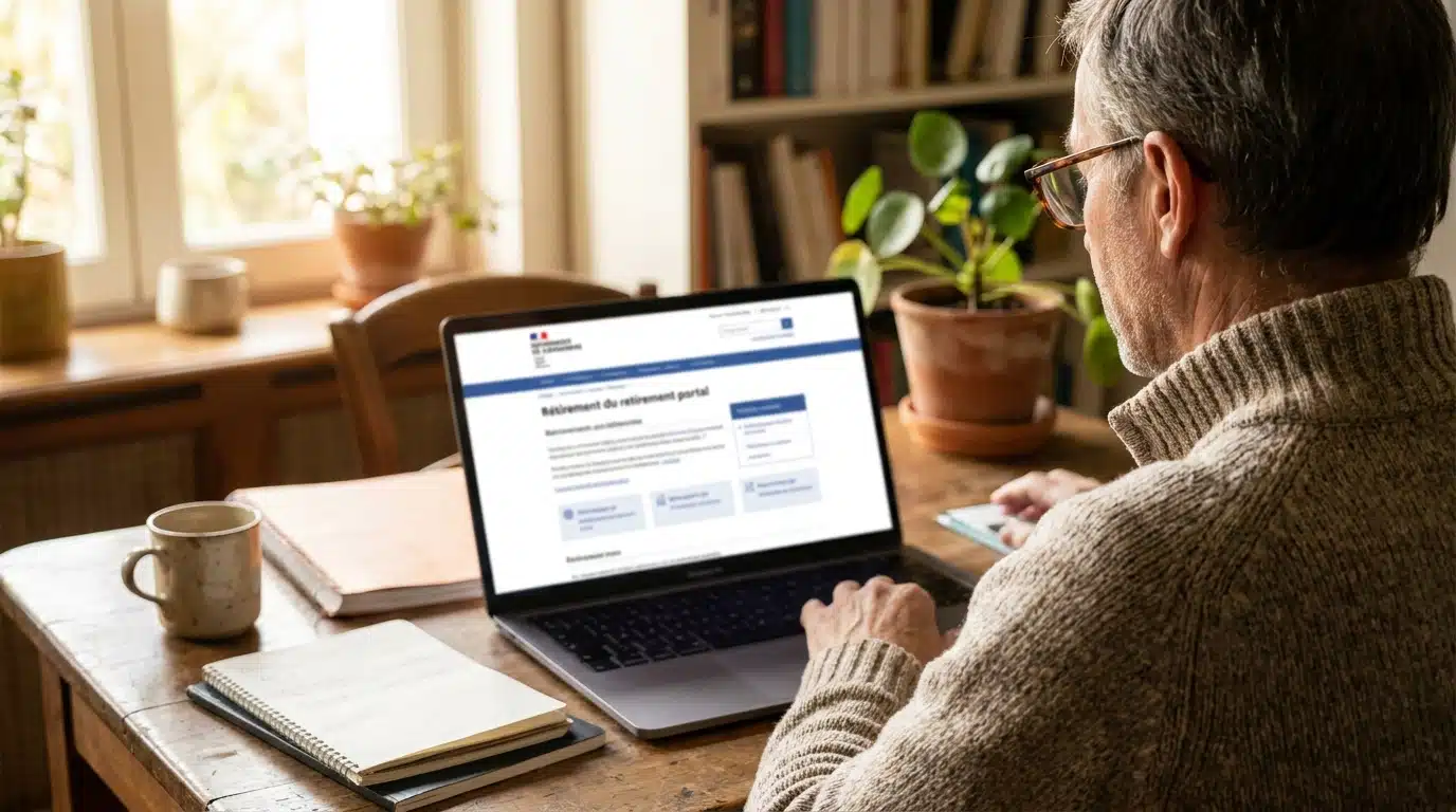 Personne consultant un portail retraite sur un ordinateur