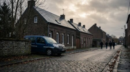 Véhicule de gendarmerie stationné dans une rue résidentielle calme