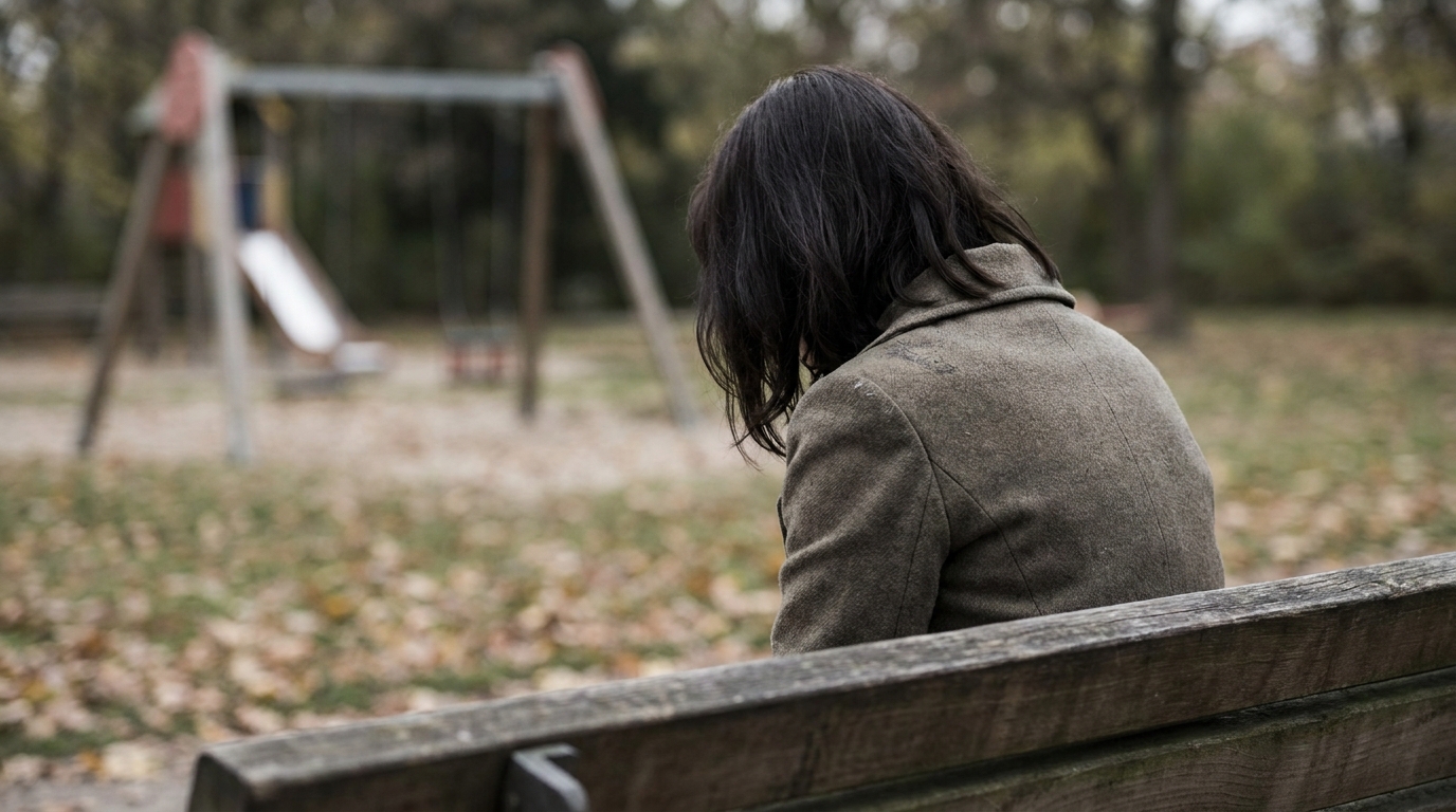Femme assise seule sur un banc dans un parc communal