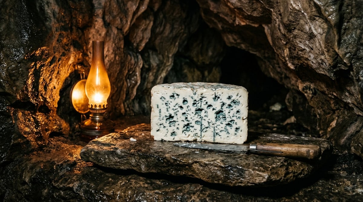 Roquefort affiné dans une cave calcaire traditionnelle