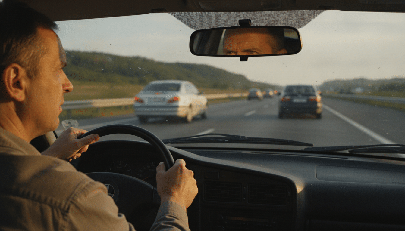 Conducteur stressé roulant lentement sur autoroute