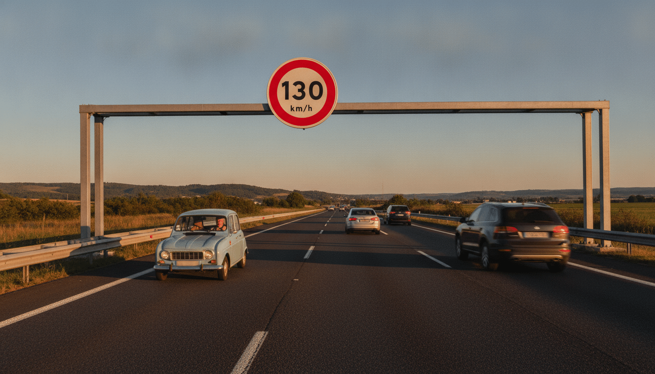 Voiture roulant lentement sur la voie de gauche d'une autoroute française