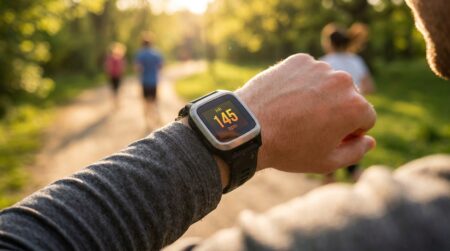 Montre GPS de running affichant la fréquence cardiaque au poignet