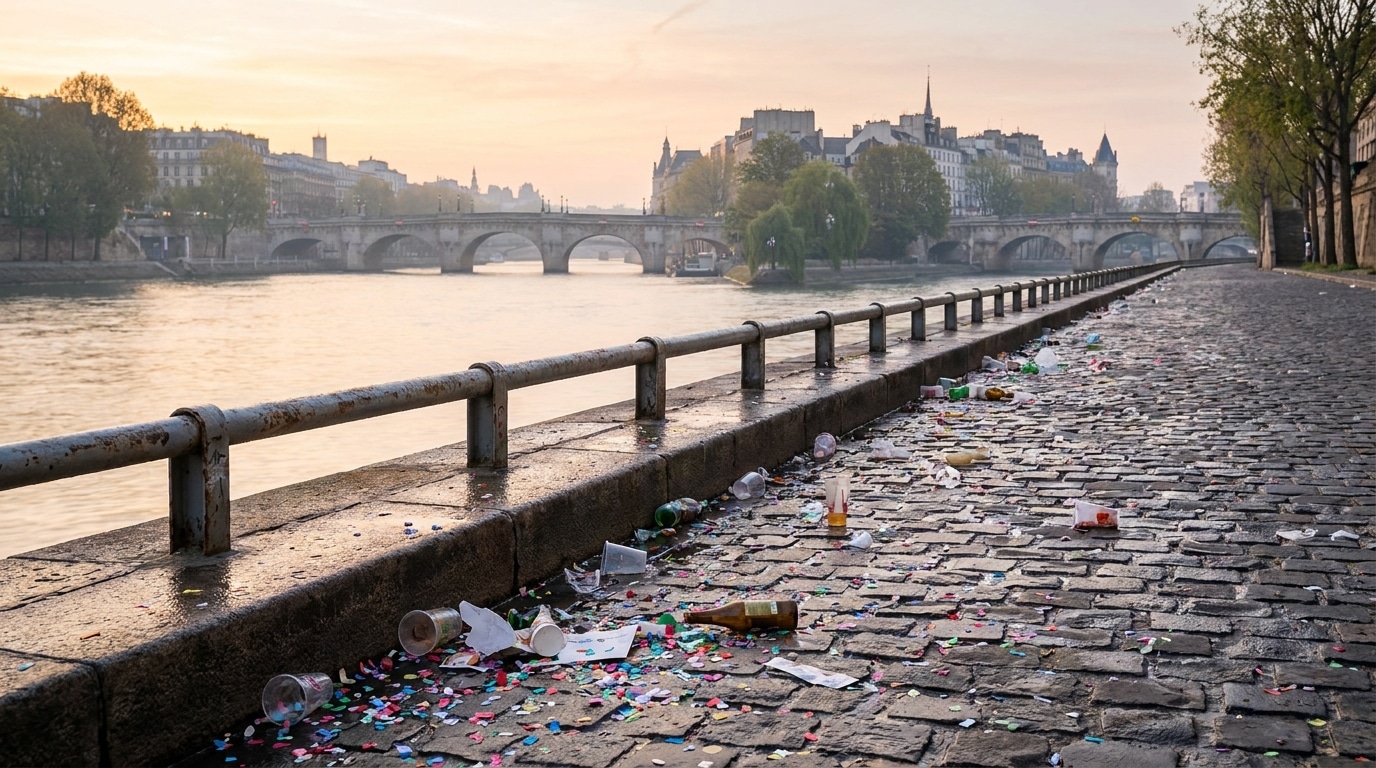 Quais de Seine à l'aube après une nuit de fête