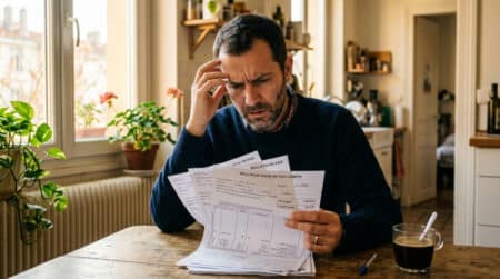Salarié vérifiant son solde de tout compte à la maison