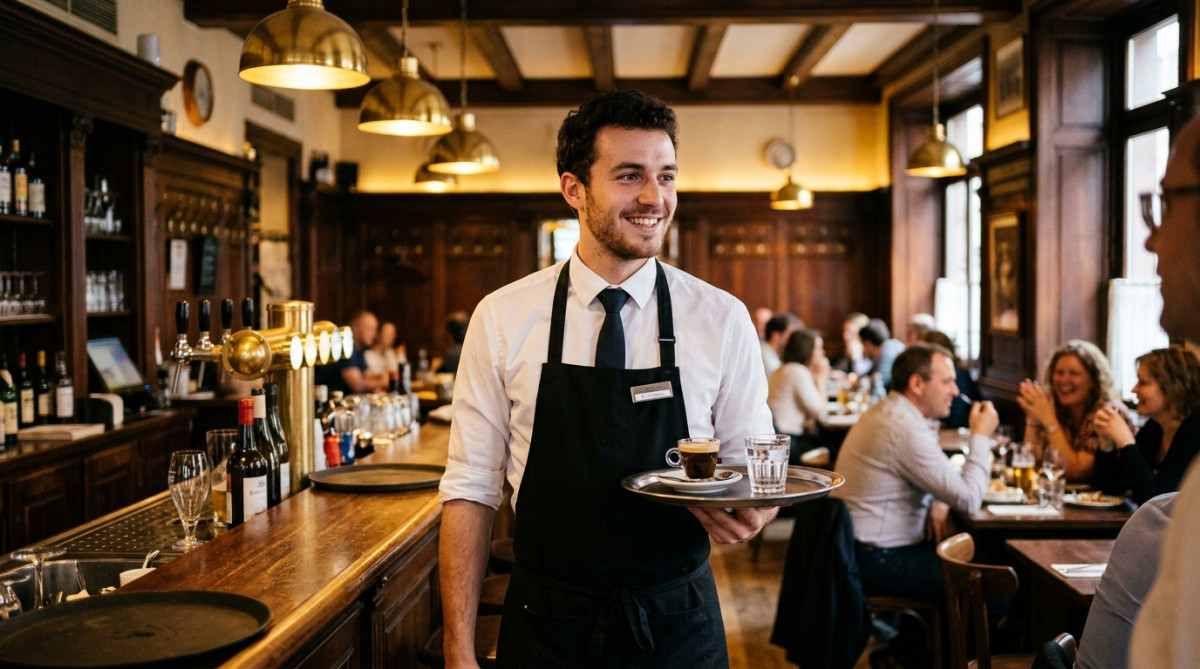 Samy serveur dans une brasserie à Strasbourg