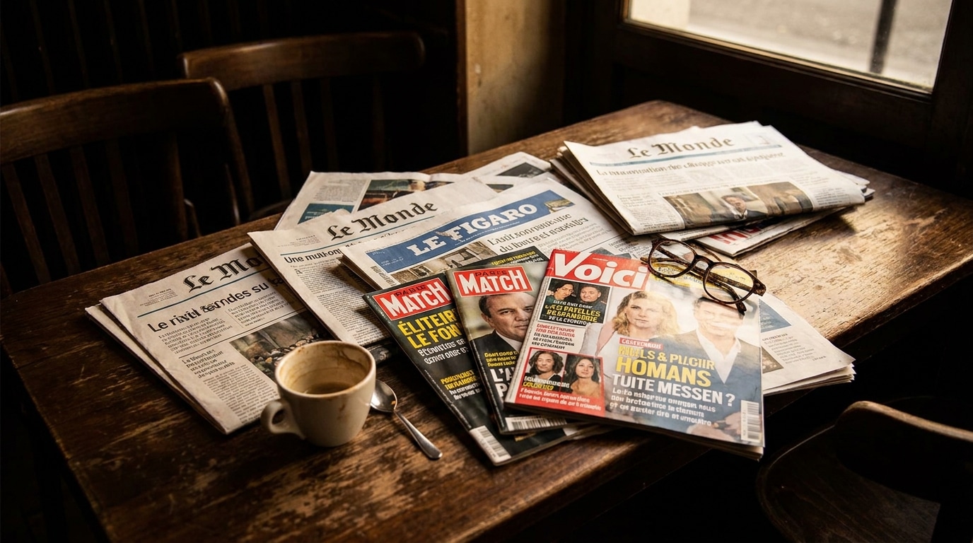 Journaux et magazines éparpillés sur une table de café