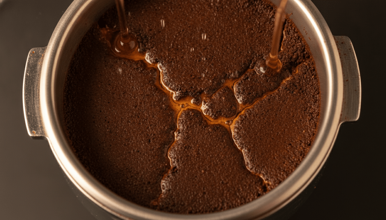 Circulation de l'eau dans le café comprimé