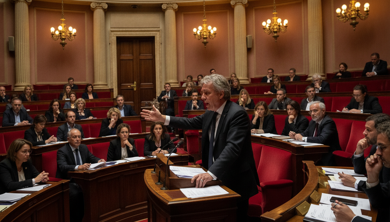Député à la tribune de l'Assemblée nationale lors d'un débat